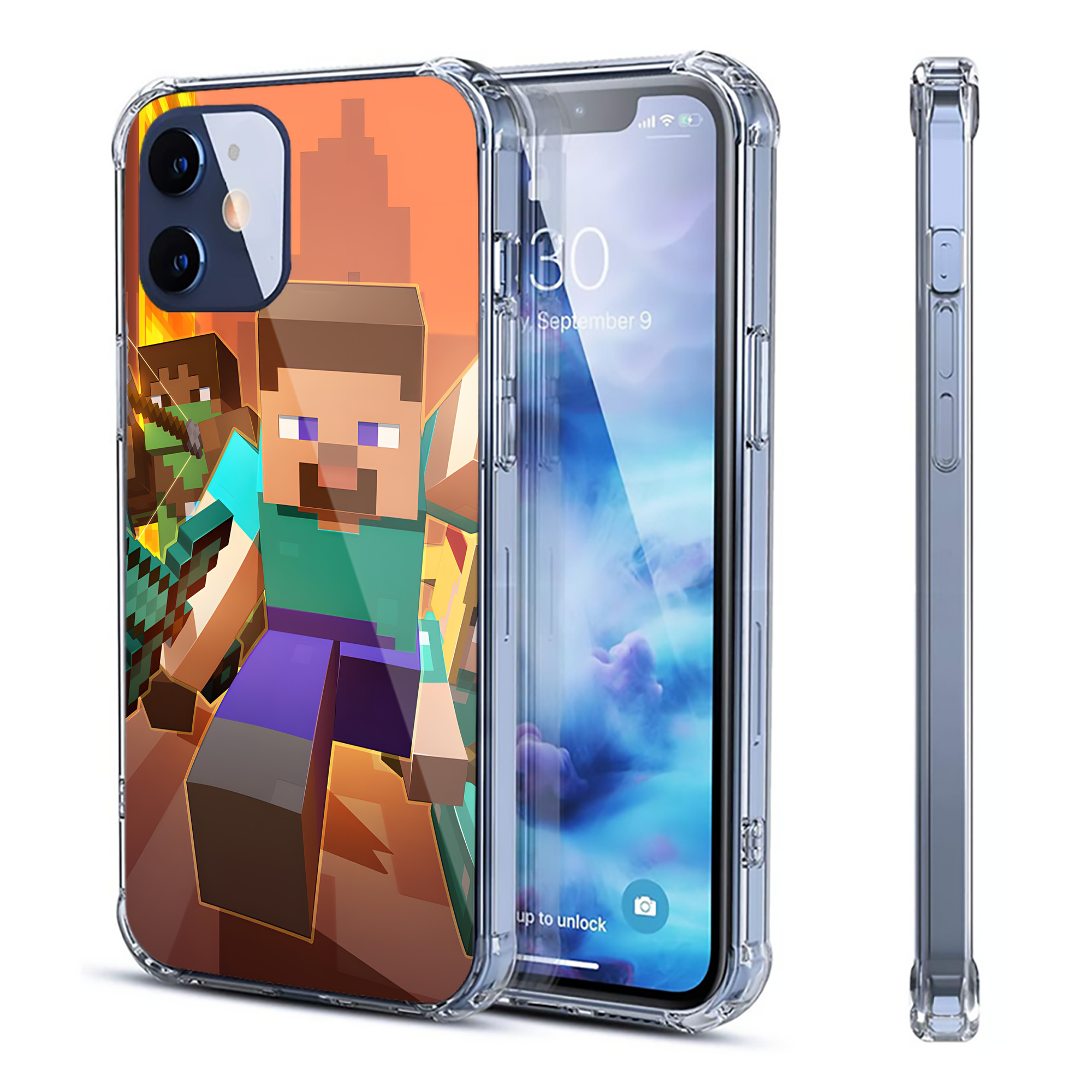（画像用） マインクラフト ブロックの世界 Minecraft MC Block world 【iPhone 12シリーズ対応】透明スマホケース（クリアソフトケース）